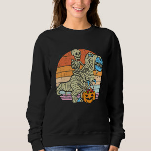 Skeleton Riding Mummy Dinosaur rex Halloween  Pump Sweatshirt