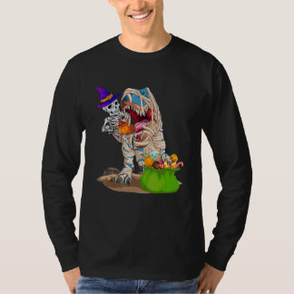 Skeleton Riding Mummy Dinosaur rex Halloween  Pump T-Shirt
