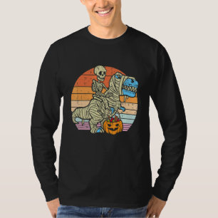 Skeleton Riding Mummy Dinosaur rex Halloween  Pump T-Shirt
