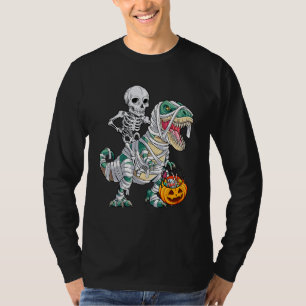 Skeleton Riding Mummy Dinosaur rex Halloween  Pump T-Shirt