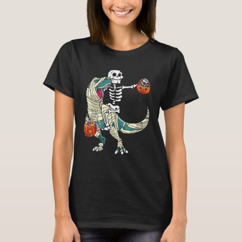 Skeleton Riding Mummy Dinosaur rex Halloween  Pump T_Shirt