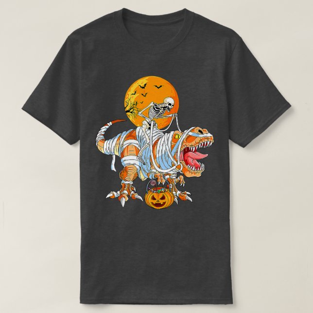 Skeleton Riding Mummy Dinosaur T re For Boys Kids  T-Shirt (Design Front)