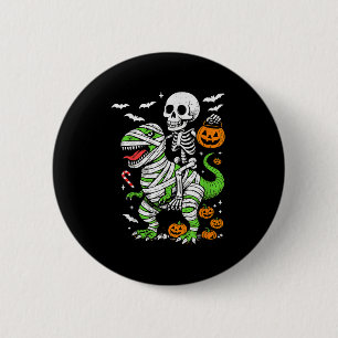 Skeleton Riding Mummy Dinosaur T Rex Halloween Boy Button
