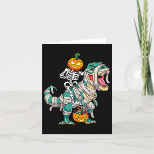 Skeleton Riding Mummy Dinosaur T Rex Halloween Fun Card