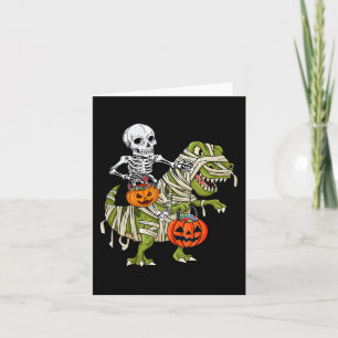 Skeleton Riding Mummy Dinosaur T rex Halloween Fun Card