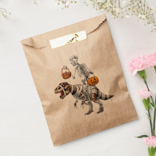 Skeleton Riding Mummy Dinosaur T rex Halloween Fun Favor Bag