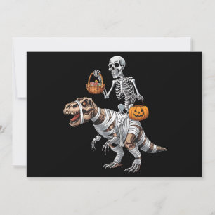 Skeleton Riding Mummy Dinosaur T rex Halloween Fun Invitation