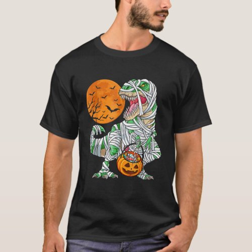 Skeleton Riding Mummy Dinosaur T Rex Halloween Fun T_Shirt