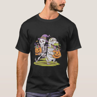 Skeleton Riding Mummy Dinosaur T rex Halloween Fun T-Shirt