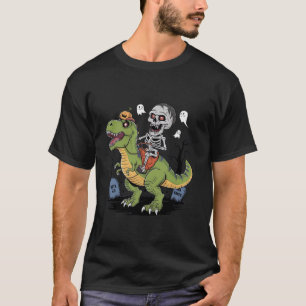 skeleton riding mummy dinosaur t rex halloween fun T-Shirt