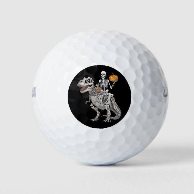 Skeleton Riding Mummy Dinosaur T rex Halloween  Golf Balls (Front)