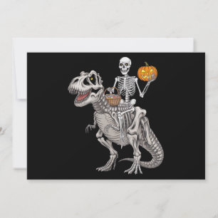 Skeleton Riding Mummy Dinosaur T rex Halloween  Invitation