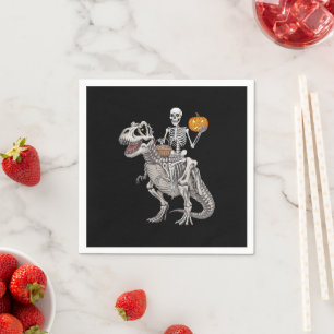 Skeleton Riding Mummy Dinosaur T rex Halloween  Napkins