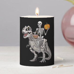 Skeleton Riding Mummy Dinosaur T rex Halloween Pillar Candle