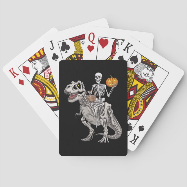 Skeleton Riding Mummy Dinosaur T rex Halloween  Poker Cards (Back)