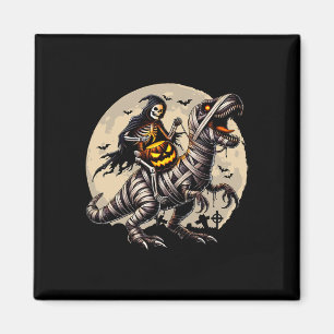 Skeleton Riding Mummy Dinosaur T Rex Pumpkin Funny Magnet