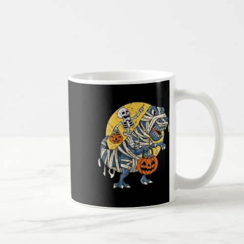 Skeleton Riding Mummy Dinosaur T Rex Pumpkin Moon  Coffee Mug