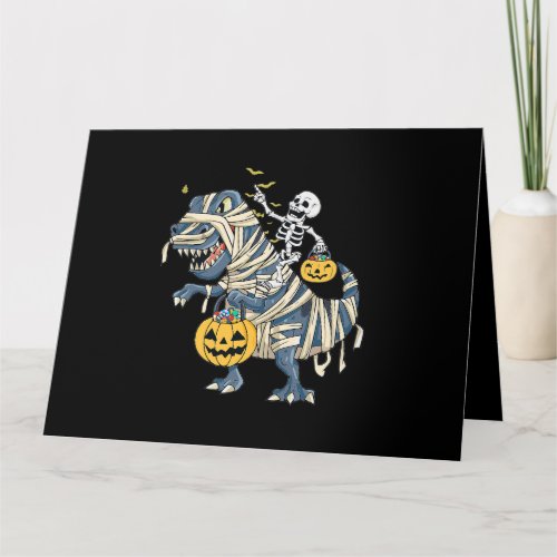 Skeleton Riding Mummy Dinosaur Trex Halloween Funn Card