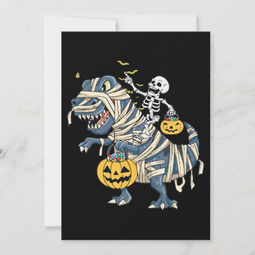 Skeleton Riding Mummy Dinosaur Trex Halloween Funn Invitation