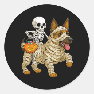 Skeleton Riding Mummy German Shepherd Dog Classic Round Sticker