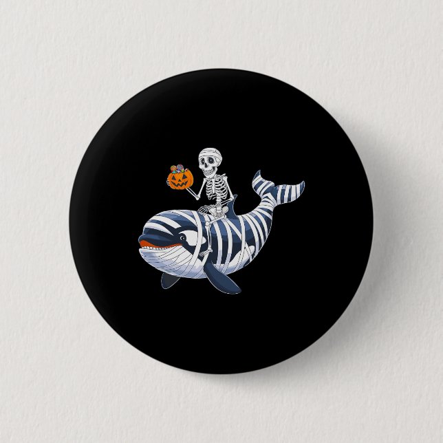 Skeleton Riding Mummy Orca Halloween Candy Whale  Button (Front)