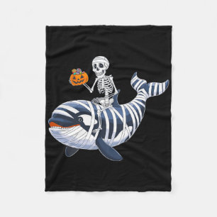 Skeleton Riding Mummy Orca Halloween Candy Whale Fleece Blanket