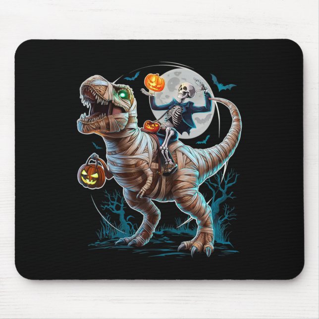 Skeleton Riding Mummy Pumpkin T Rex Dinosaur Funny Mouse Pad (Front)