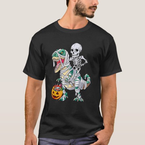 Skeleton Riding Mummy Rex Dinosaur Halloween Kids  T_Shirt