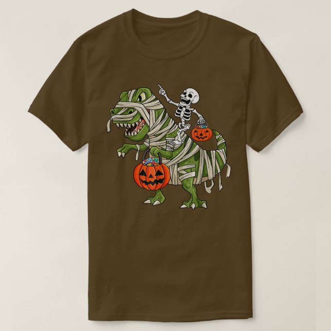 Skeleton Riding Mummy T Re Halloween Boys Girls Ki T-Shirt (Design Front)