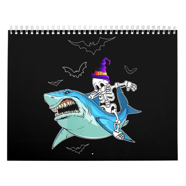Skeleton Riding Shark Funny - Crazy Halloween Gift Calendar (Cover)