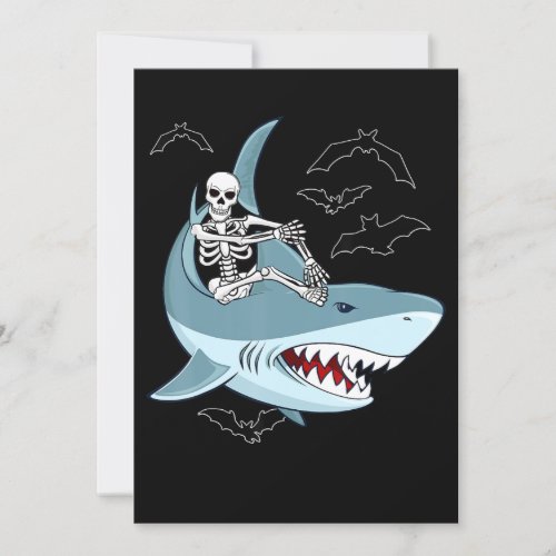 Skeleton Riding Shark Funny Halloween Boys Girls Invitation