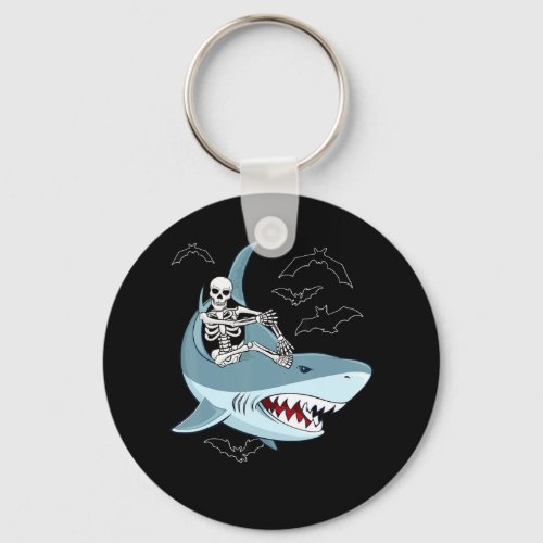 Skeleton Riding Shark Funny Halloween Boys Girls Keychain