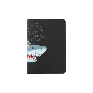 Skeleton Riding Shark Funny Halloween Boys Girls Passport Holder