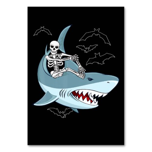 Skeleton Riding Shark Funny Halloween Boys Girls Table Number