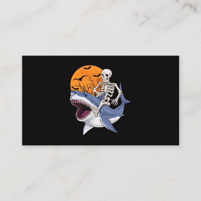 Skeleton Riding Shark Funny Halloween Costume Boys Business Card (Front)