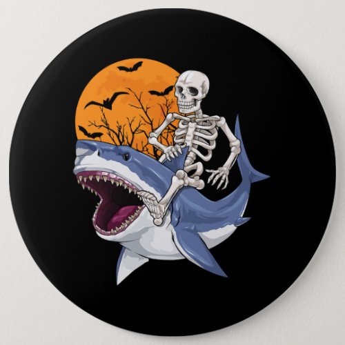 Skeleton Riding Shark Funny Halloween Costume Boys Button