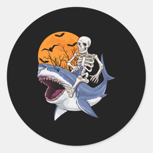 Skeleton Riding Shark Funny Halloween Costume Boys Classic Round Sticker