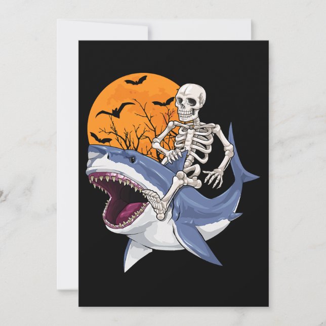 Skeleton Riding Shark Funny Halloween Costume Boys Invitation (Front)