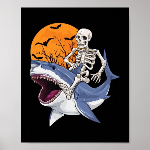 Skeleton Riding Shark Funny Halloween Costume Boys Poster