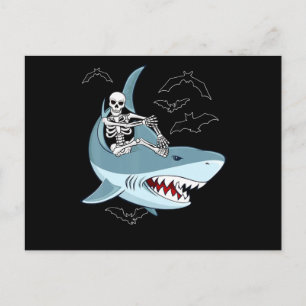 Skeleton Riding Shark Funny Halloween Gifts Announcement Postcard