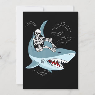 Skeleton Riding Shark Funny Halloween Gifts Thank You Card