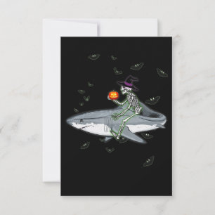 Skeleton Riding Shark - Funny Halloween Shark Gift RSVP Card