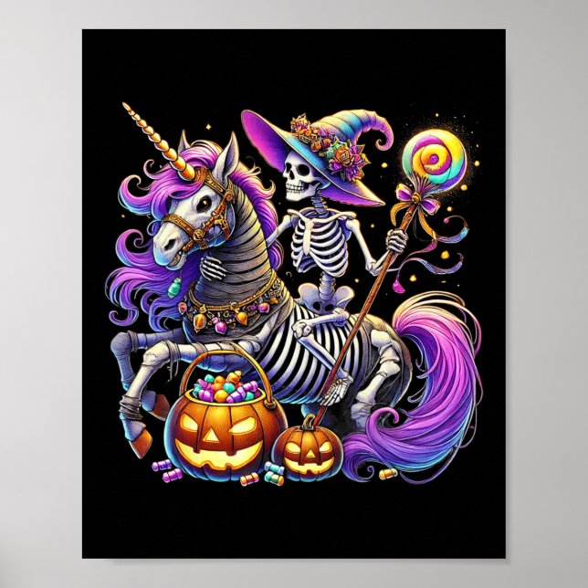 Skeleton Riding Skeleton Unicorn Halloween Costume Poster (Front)