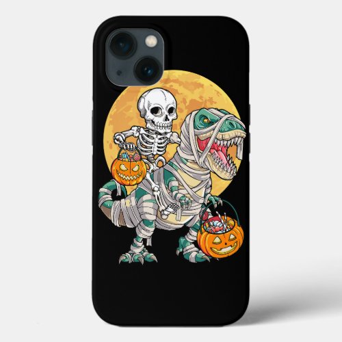 Skeleton Riding T Rex Moonlit Mummy Dinosaur Kids  iPhone 13 Case