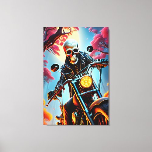Skeleton Riding through the fire cave Canvas Print