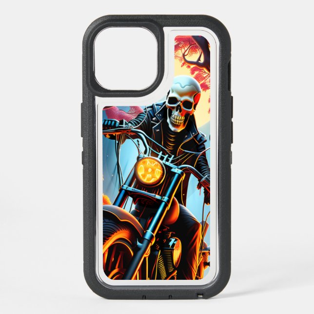 Skeleton Riding through the fire cave iPhone 15 Case (Back)