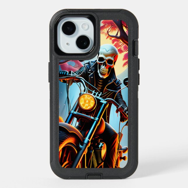 Skeleton Riding through the fire cave iPhone 15 Case (Back)