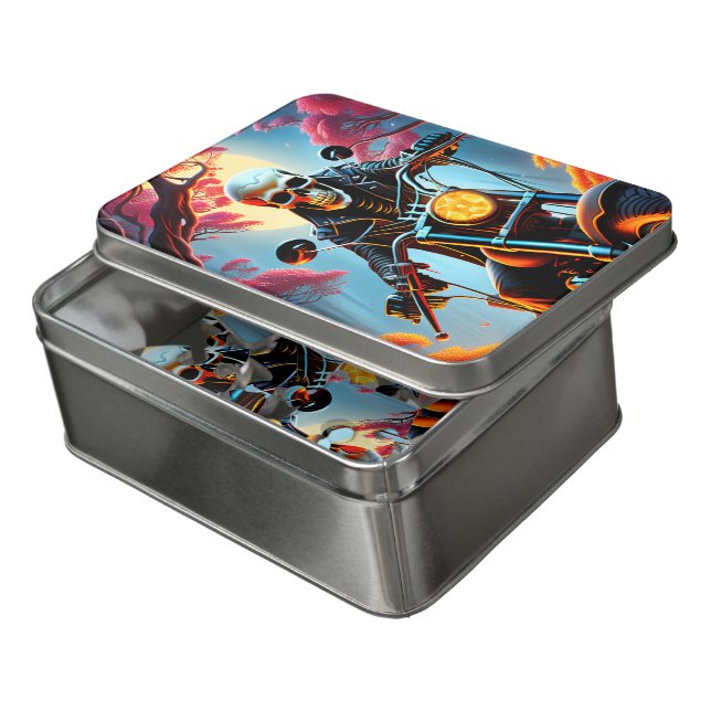 Skeleton Riding through the fire cave Jigsaw Puzzle (Lid Open)