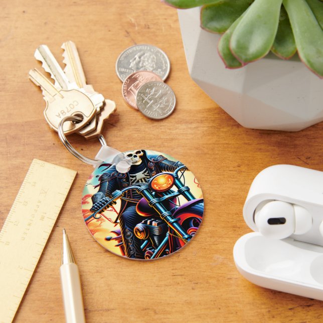 Skeleton Riding through the fire cave Keychain (Desk)