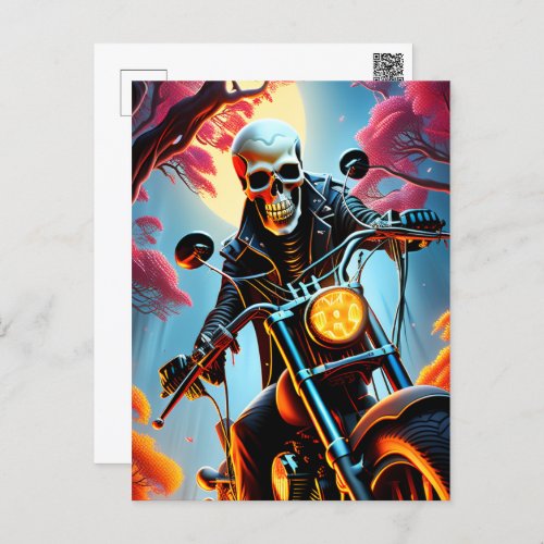 Skeleton Riding through the fire cave Postcard
